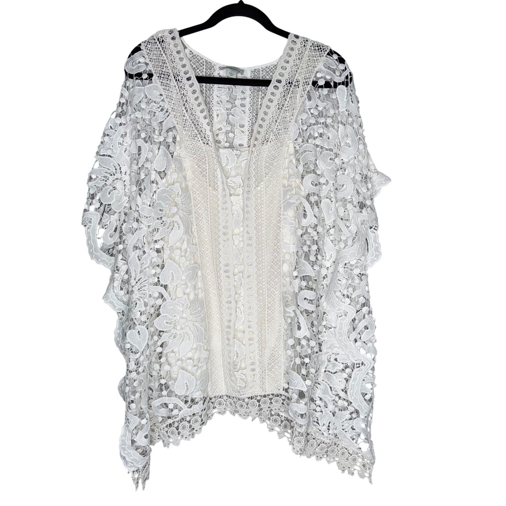 Sundance Lace Kimono Top Womens Large White Excellent Boho Floral Crochet Cami